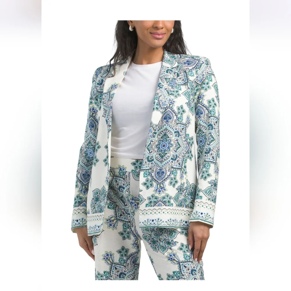 RACHEL ZOE LINEN BLEND PRINTED SUSTAINABLE BLAZER SIZE S